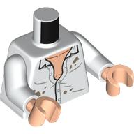 Lego Torso, Half Open Shirt, Light Nougat Chest, Dark Tan Stains print, White Arms, Light Nougat Hands / White