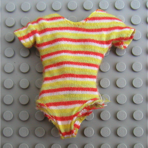 Lego Scala, Swimsuit, One Piece with Medium Lime, Red, Yellow, White Striped Knit Pattern / [No Color/Any Color]