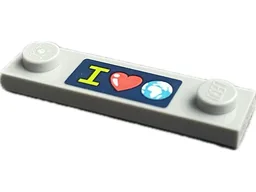 Plate, Modified 1 x 4 with 2 Studs with Groove with Lime Capital Letter I, Coral Heart and Earth on Dark Blue Background Pattern (Sticker) - Set 41712