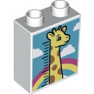 Lego Duplo Brick 1 x 2 x 2 with Bottom Tube with Giraffe Head Height Chart Print / White