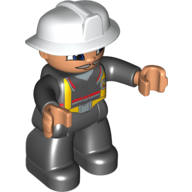 Lego Duplo Figure with Fireman Helmet White, and Gray Mustache on Nougat Face and Hands / Black