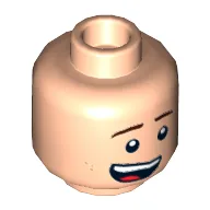 Minifig Head Dick Grayson (Robin), Dual Sided, Brown Eyebrows and Dark Tan Dimples, Wide Lopsided Smile / Scared Open Mouth Print [Hollow Stud] / Light Nougat