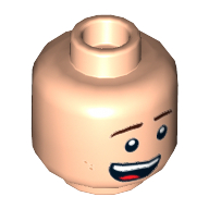 Lego Minifig Head Dick Grayson (Robin), Dual Sided, Brown Eyebrows and Dark Tan Dimples, Wide Lopsided Smile / Scared Open Mouth Print [Hollow Stud] / Light Nougat