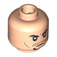 Lego Minifig Head Viktor Krum, Black Eyebrows, Stubble Moustache, Goatee, Smirk/Angry / Light Nougat