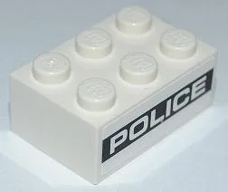 Brick 2 x 3 with White 'POLICE' on Black Background Pattern on Both Sides (Stickers) - Set 8186