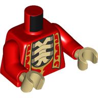 Lego Torso, Robe, Gold Decorations, Back Chest with Tan Rib Cage print, Red Arms, Tan Hands / Red