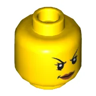 Minifig Head Ninja / Queen, Arched Thin Eyebrows, Eyelashes, Dark Pink Lips, Evil Smile Print / Yellow
