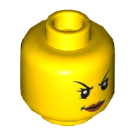 Lego Minifig Head Ninja / Queen, Arched Thin Eyebrows, Eyelashes, Dark Pink Lips, Evil Smile Print / Yellow