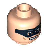 Lego Minifig Head Lone Ranger, Black Eyemask with Dirt Stain, Clenched Teeth Print [Hollow Stud] / Light Nougat