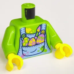 Torso, Bright Light Blue Overall, Medium Lavender, Lime and Bright Orange Spots, Painted Eggs, Brushes Print, Lime Arms, Yellow Hands / Lime