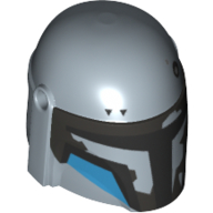 Lego Helmet Mandalorian with Holes, Black Visor and Medium Azure Markings Print / Sand Blue