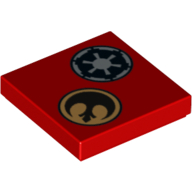 Lego Tile 2 x 2 with SW Imperial and Rebel Logo Print / Red