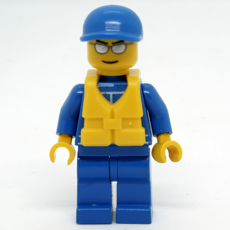 Lego Racer, Blue Jumpsuit with Octan Logo, Blue Cap, Yellow Life Vest 97895, Silver Sunglasses