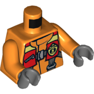 Lego Torso Jacket with Safety Harness and Flotation Vest, Coast Guard Logo Print, Orange Arms, Dark Bluish Gray Hands / Orange