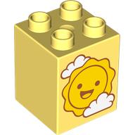 Lego Duplo Brick 2 x 2 x 2, Sun and Clouds Print / Bright Light Yellow