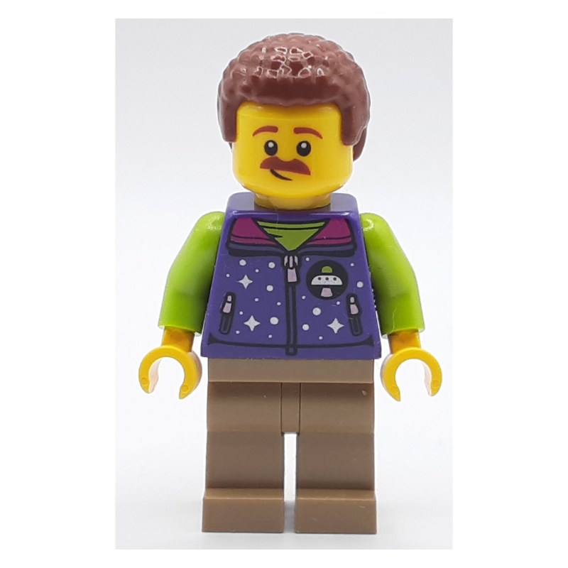 Lego Man, Dark Purple Jacket, Lime Alien Hat