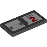 Tile 2 x 4 with White Squares in Black Circles and Red Number 2 Print / Black