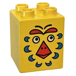 Duplo Brick 2 x 2 x 2 with Bird Face Print / Yellow