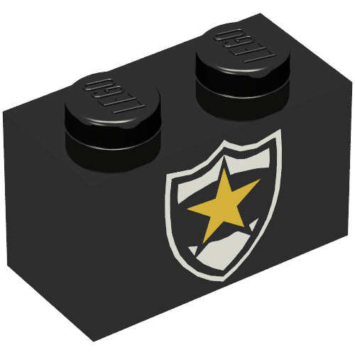 Lego Brick 1 x 2 with Police Yellow Star Badge Print / Black