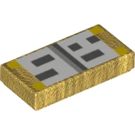 Tile 1 x 2 with Pixelated Black, White and Gray Print (Minecraft Open Book) / Pearl Gold