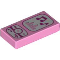 Lego Tile 1 x 2 with Cell Phone / Music Player Print / Bright Pink