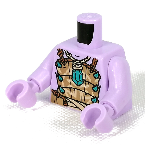 Lego Torso Armor, Dark Tan Chest Plate, Dark Turquoise Jewel, Points Print, Lavender Arms and Hands / Lavender