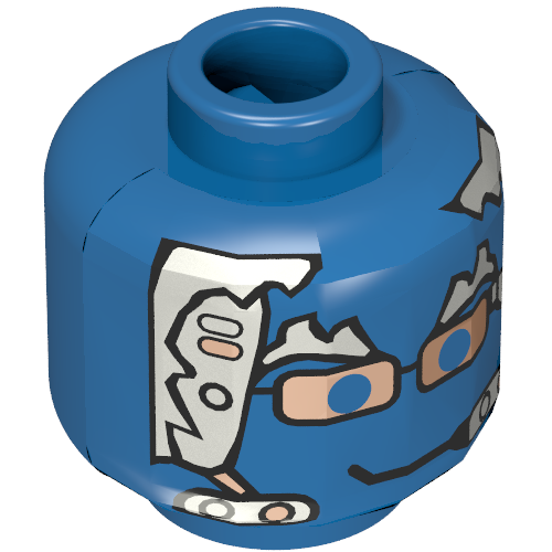 Lego Minifig Head Insectoid, Silver Hair, Copper Glasses and Headset Print [Blocked Open Stud] / Blue