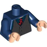 Torso Waistcoat with Dark Bluish Gray Pinstripes, Red Tie Print, Dark Blue Arms, Light Nougat Hands / Dark Blue