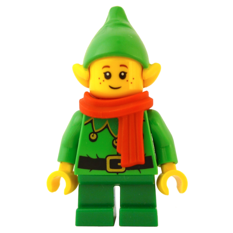 Lego Elf - Bright Green Torso, Green legs, Bright Green Hat, Red Scarf