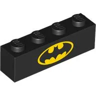 Brick 1 x 4 with Yellow Batman Logo Print / Black