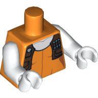Lego Torso Tunic, Reddish Brown Vest with Pockets Print (Aurra Sing), White Arms and Hands / Orange