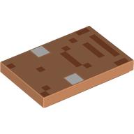 Lego Tile 2 x 3, Pixelated Hoglin Face, White Eyes Print / Nougat