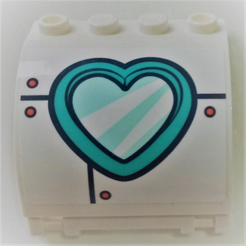 Lego Panel 3 x 4 x 3 Curved with Double Clip Hinge with Dark Turquoise Heart Porthole Pattern (Sticker) - Set 41378