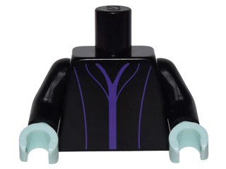 Lego Torso Female Dress with Dark Purple Trim and Seams Pattern / Black Arms / Light Aqua Hands