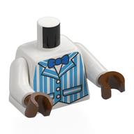 Lego Torso, Medium Azure Striped Dapper Dan Jacket, Blue Bow Tie print, White Arms, Reddish Brown Hands / White