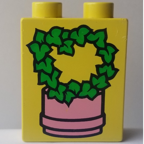 Lego Duplo Brick 1 x 2 x 2 with Pot and Vine Print / Duplo Lime