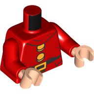 Lego Torso, Black Belt, Bright Light Orange Belt Buckle, Buttons print, Red Arms, Light Nougat Hands / Red