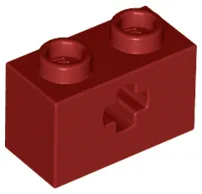 Technic, Brick 1 x 2 with Axle Hole / Dark Red