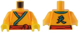 Torso Robe with Dark Turquoise Trim, Red Sash, and Chinese Logogram '天' (Heavens) on Back Pattern / Bright Light Orange Arms / Yellow Hands
