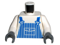 Lego Torso Train Blue Striped Overalls Pattern / White Arms / Dark Bluish Gray Hands