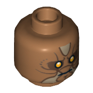 Lego Minifig Head Jedi, Zabrak with Orange Eyes and Dark Tan Markings Print [Hollow Stud] / Medium Nougat