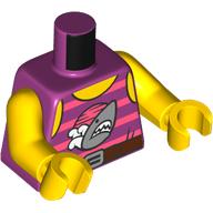 Lego Torso, Magenta/Coral Striped Shirt, Shark print, Yellow Arms and Hands / Magenta
