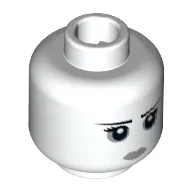 Minifig Head Spooky Girl, Pale Lips and Circles around Eyes, Black Eyelashes and Eyebrows, White Pupils Print [Hollow Stud] / White