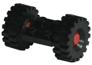 Lego Plate, Modified 2 x 2 with Red Wheels with Black Tires 21mm D. x 9mm Offset Tread Medium (122c01/ 4084)