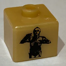 Pen Bead, Square with C-3PO, Escape Pod Print / Pearl Light Gold