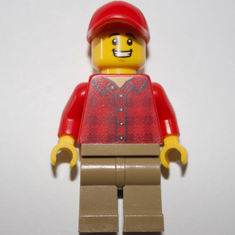 Lego Man, Red Flannel Shirt, Dark Tan Legs, Red Cap