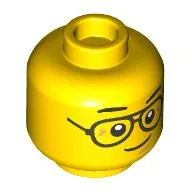 Minifig Head Cyrus Borg, Silver Glasses, Crooked Smile Print / Yellow