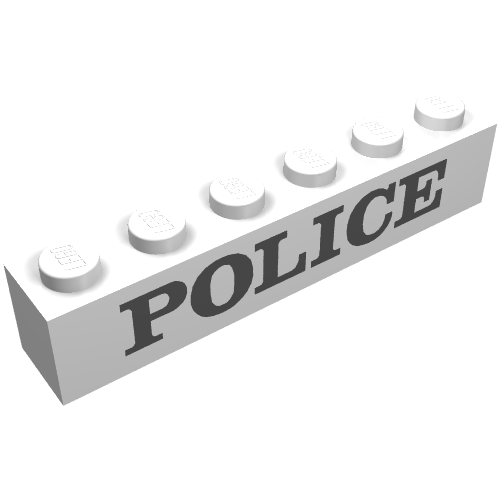 Lego Brick 1 x 6 with 'POLICE' Serif Black Print