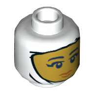 Lego Minifig Head Mummy, Wraps, Gold Face and Dark Orange Lips / Sand Blue Face with Yellowish-Green Eyes Print / White