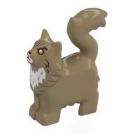 Lego Animal, Cat with Furry Chest with Gold Eyes, White Nose, Chest print / Dark Tan